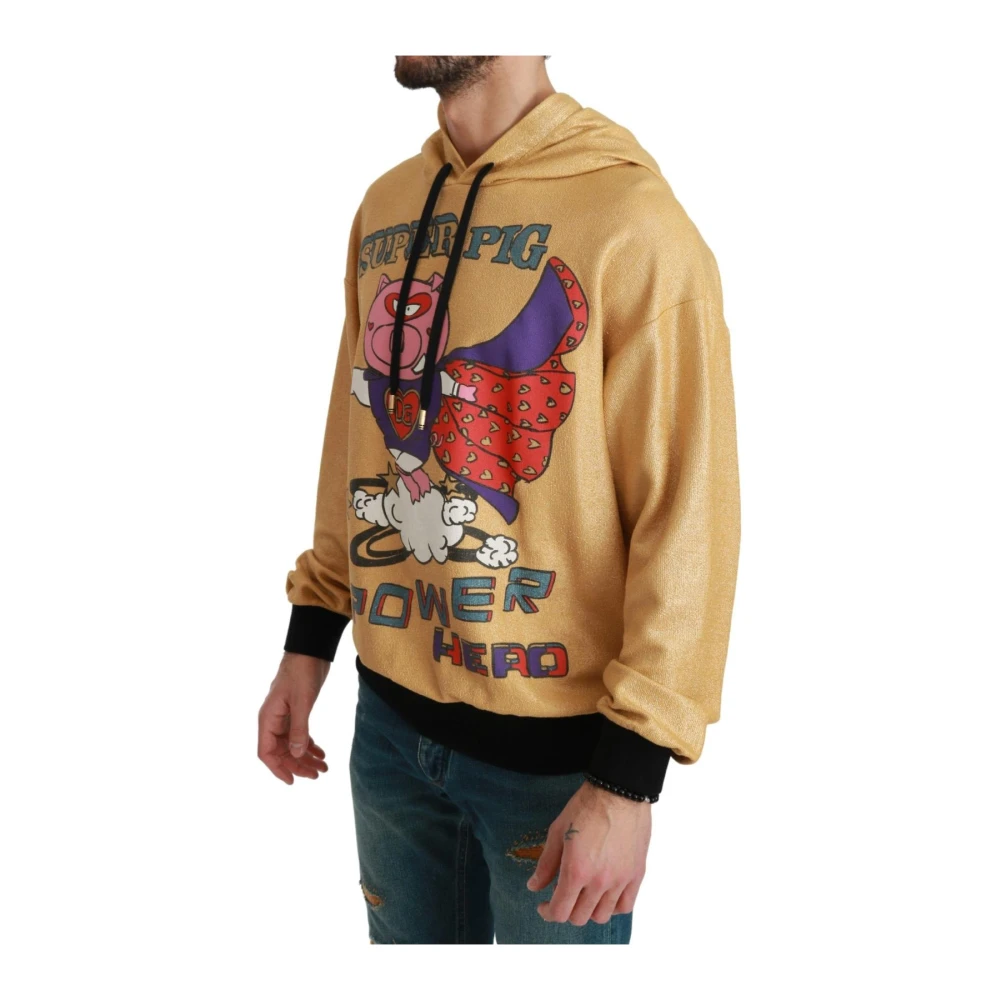 Dolce & Gabbana Men's Yellow Hoodies, Xs, Gold Pig Power Hoodie Jumper