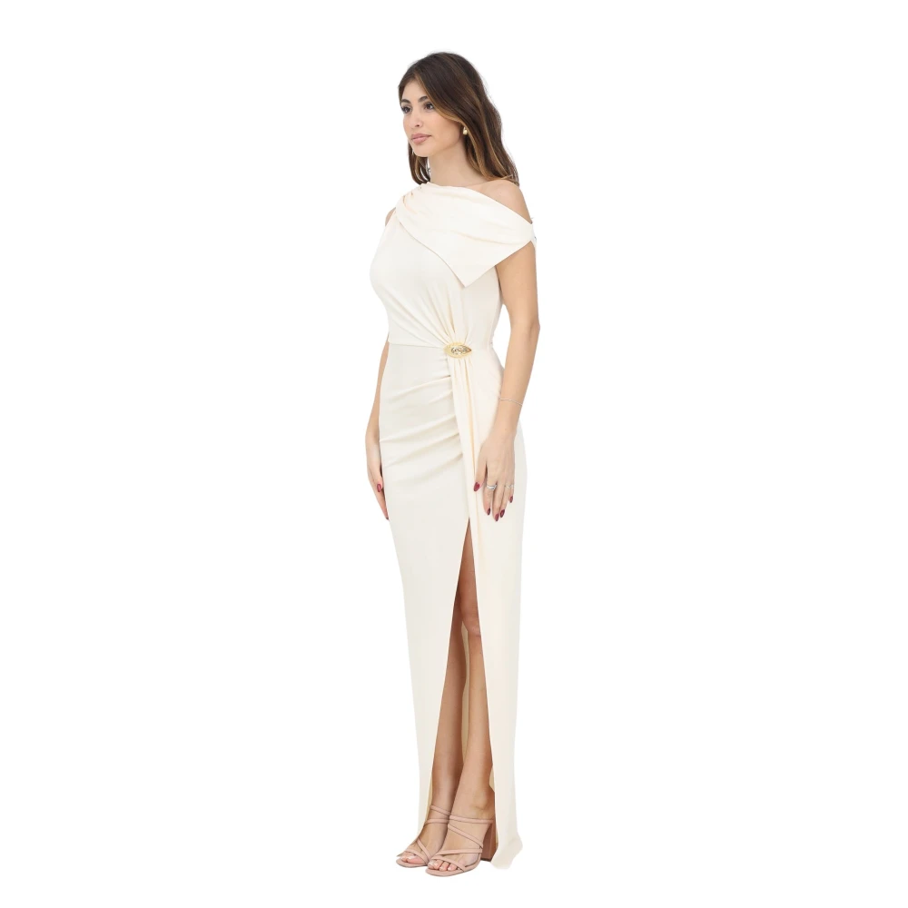 Elisabetta Franchi Elegante witte lange jurk met asymmetrische halslijn Yellow Dames