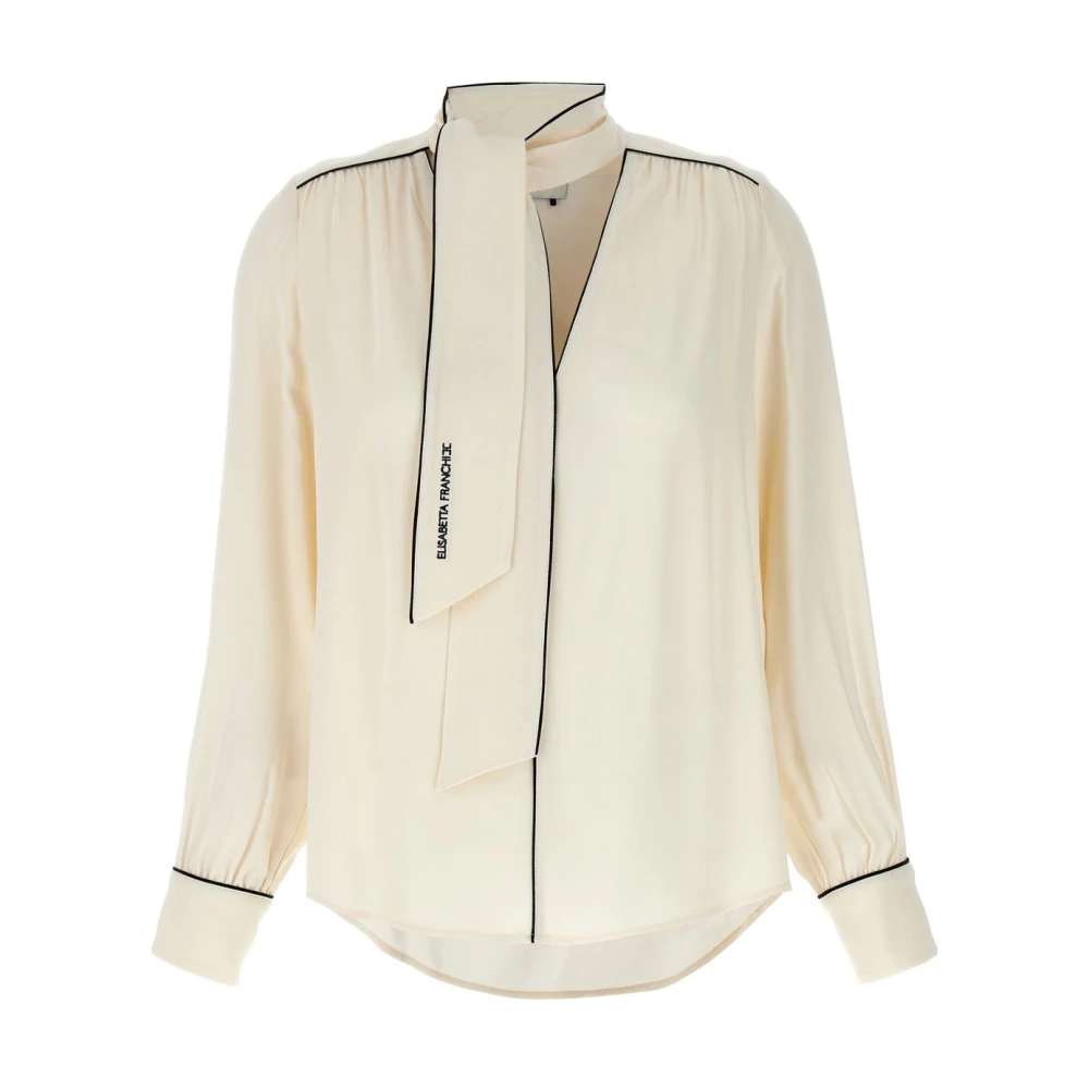 Elisabetta Franchi Witte V-hals shirt met bies Beige Dames
