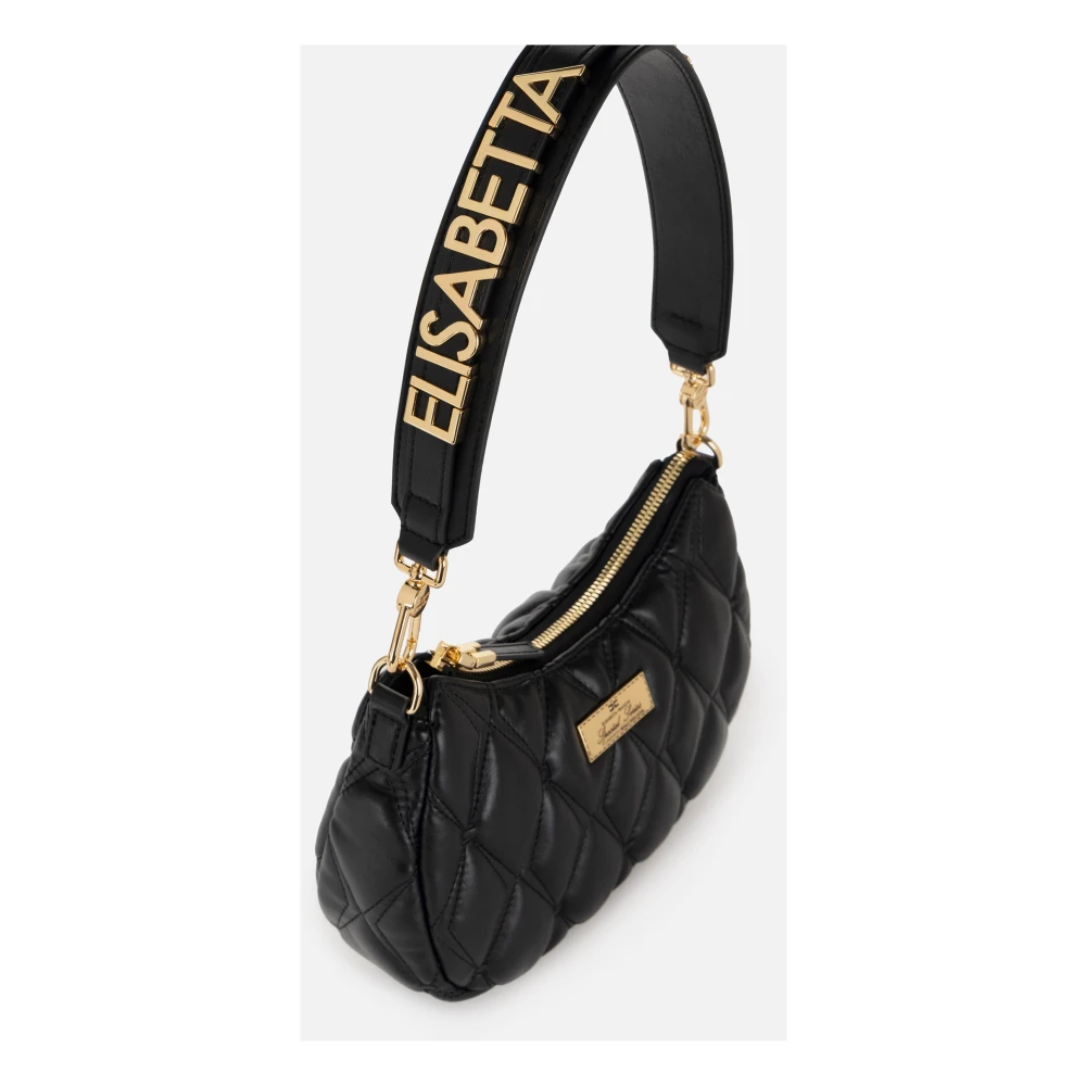Elisabetta Franchi Zwarte Hobo Tas met Reliëf Werk Black Dames