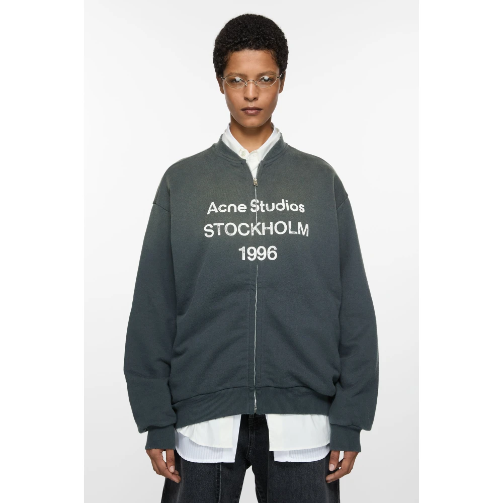 Acne Studios Logo Rits Sweater Distressed Ribbel Zakken Black Dames