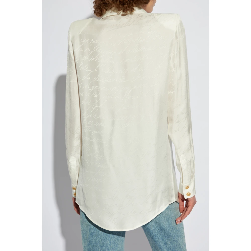 Balmain Satijnen shirt met monogram White Dames