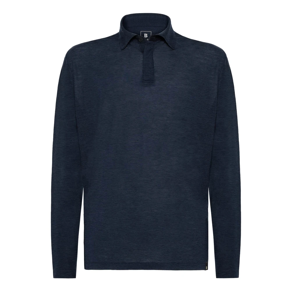 Boggi Milano Tencel Wol Polo Shirt Blue Heren