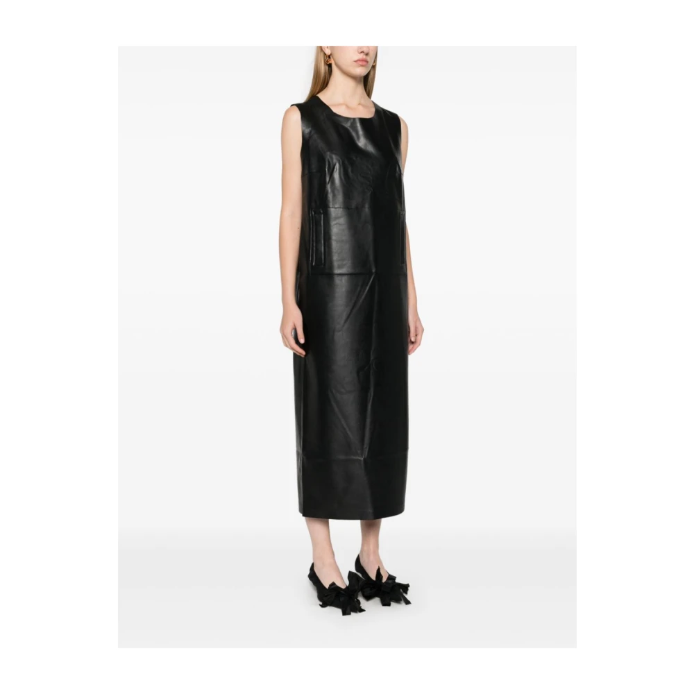 Norma Kamali Zwarte Mouwloze Jurk van Imitatieleer Black Dames