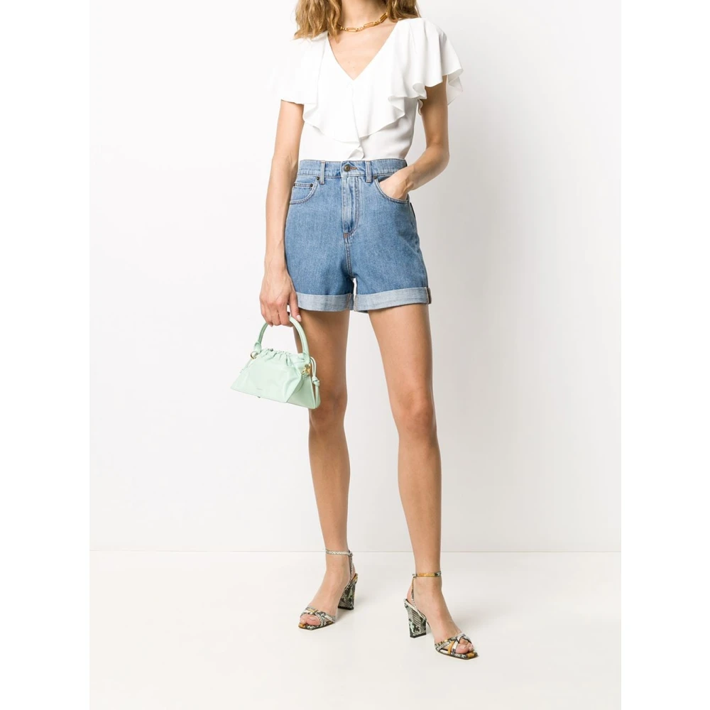 Philosophy di Lorenzo Serafini Blauwe Denim Slogan Print Shorts Blue Dames