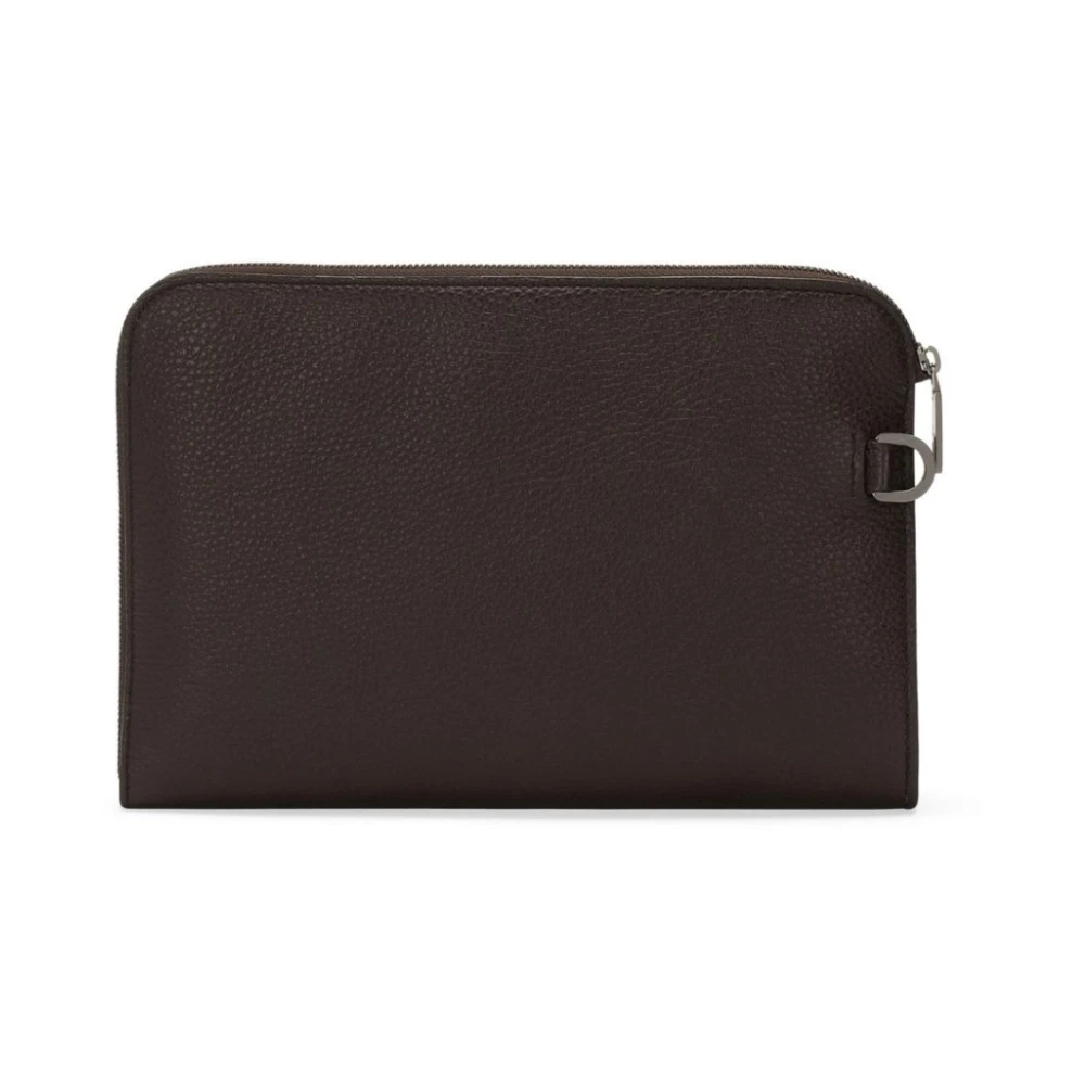 Dolce & Gabbana Geëmbosseerd Logo Marrone Leren Pols Tas Brown Dames