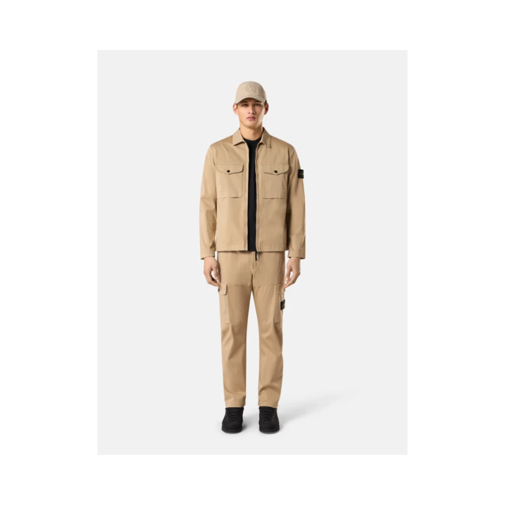 Stone Island Stretch Cotton Satin Overshirt Beige Heren