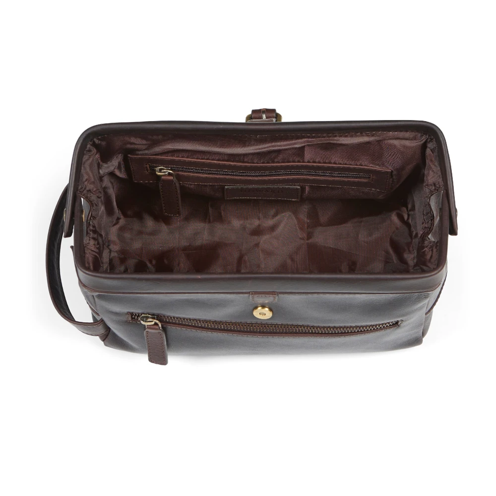 Howard London Donkerbruine Leren Toilettas Brown Heren