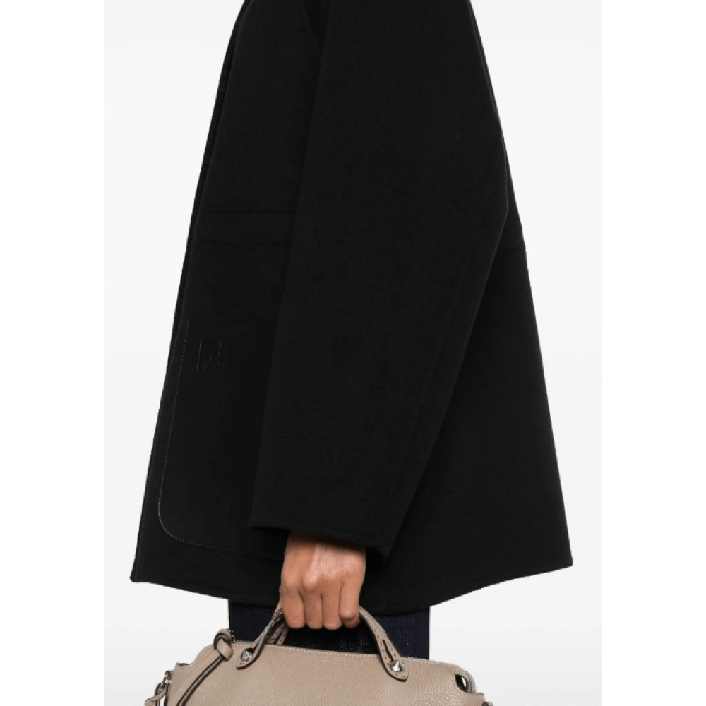Fendi Zwarte Wollen Blend Textuurjas Black Dames