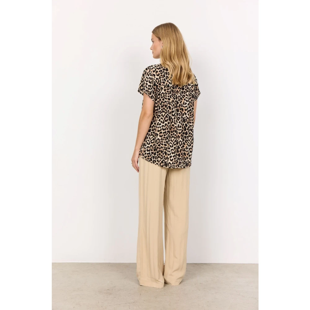 Soyaconcept Luipaardprint V-hals Shirt Beige Dames