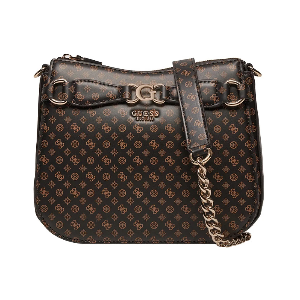 Guess Bruine leren schoudertas met gouden details Brown Dames