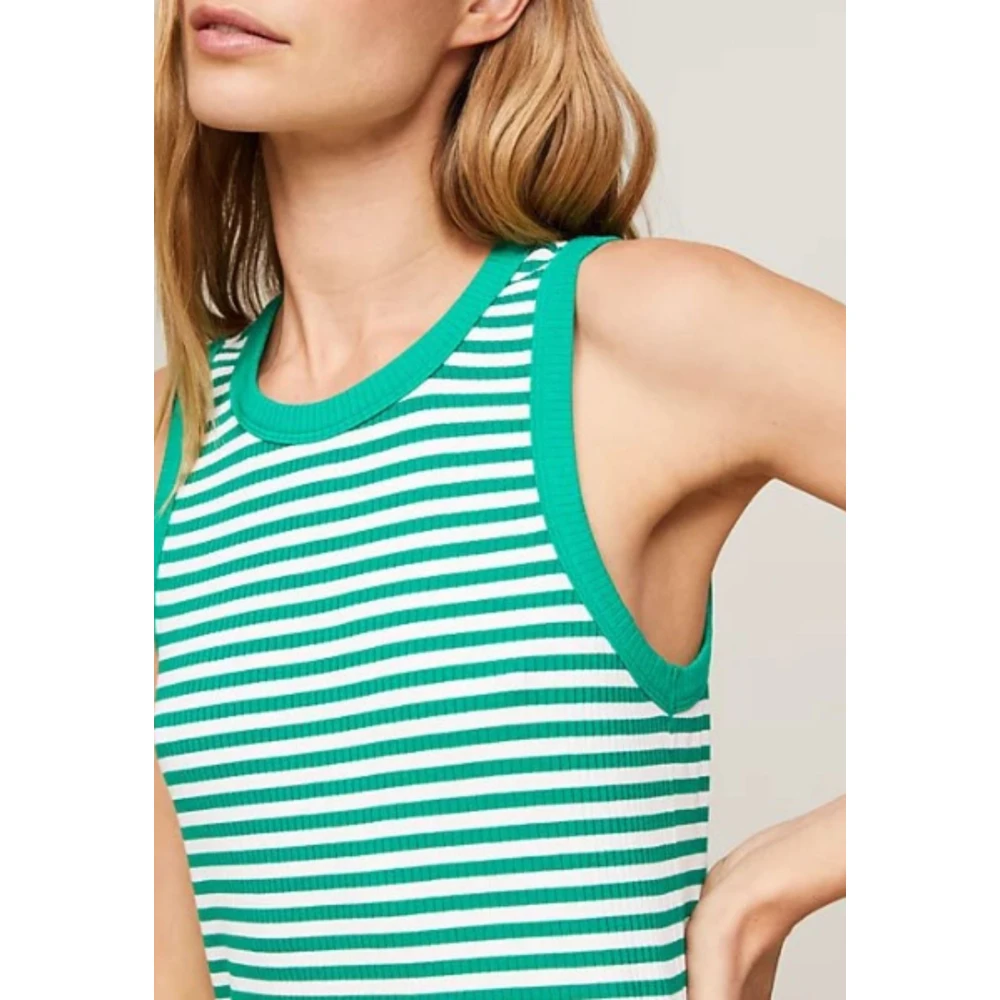 Tommy Hilfiger Gestreepte Rib Tanktop voor Vrouwen Green Dames