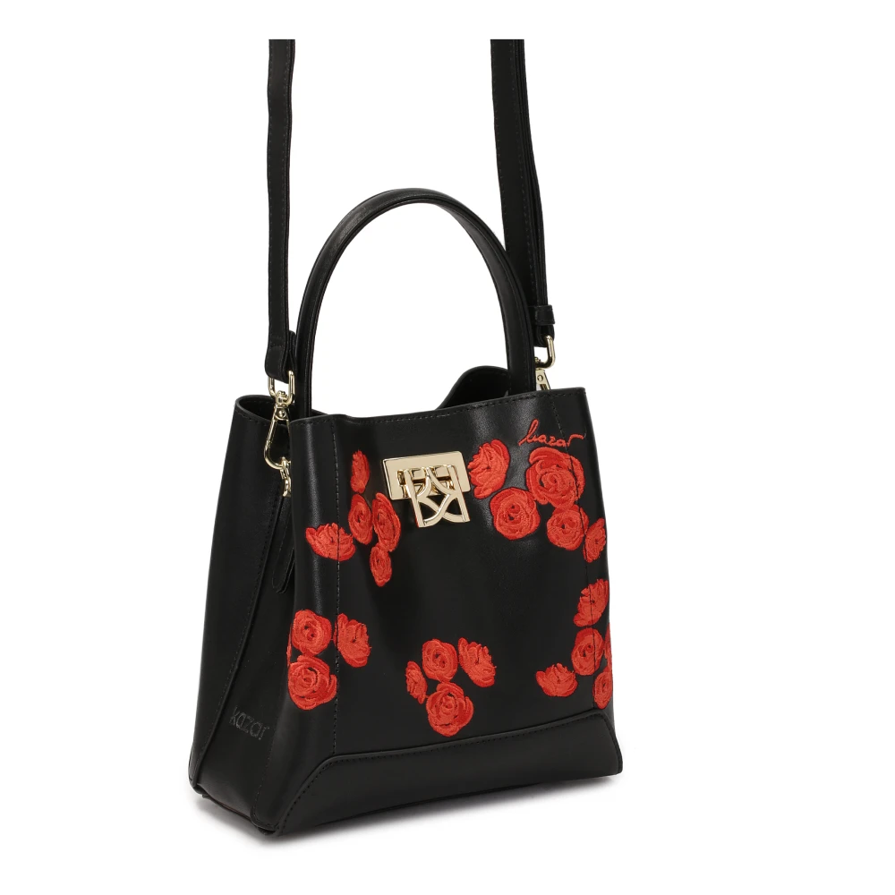 Kazar Zwarte handtas met rode bloemen Black Dames