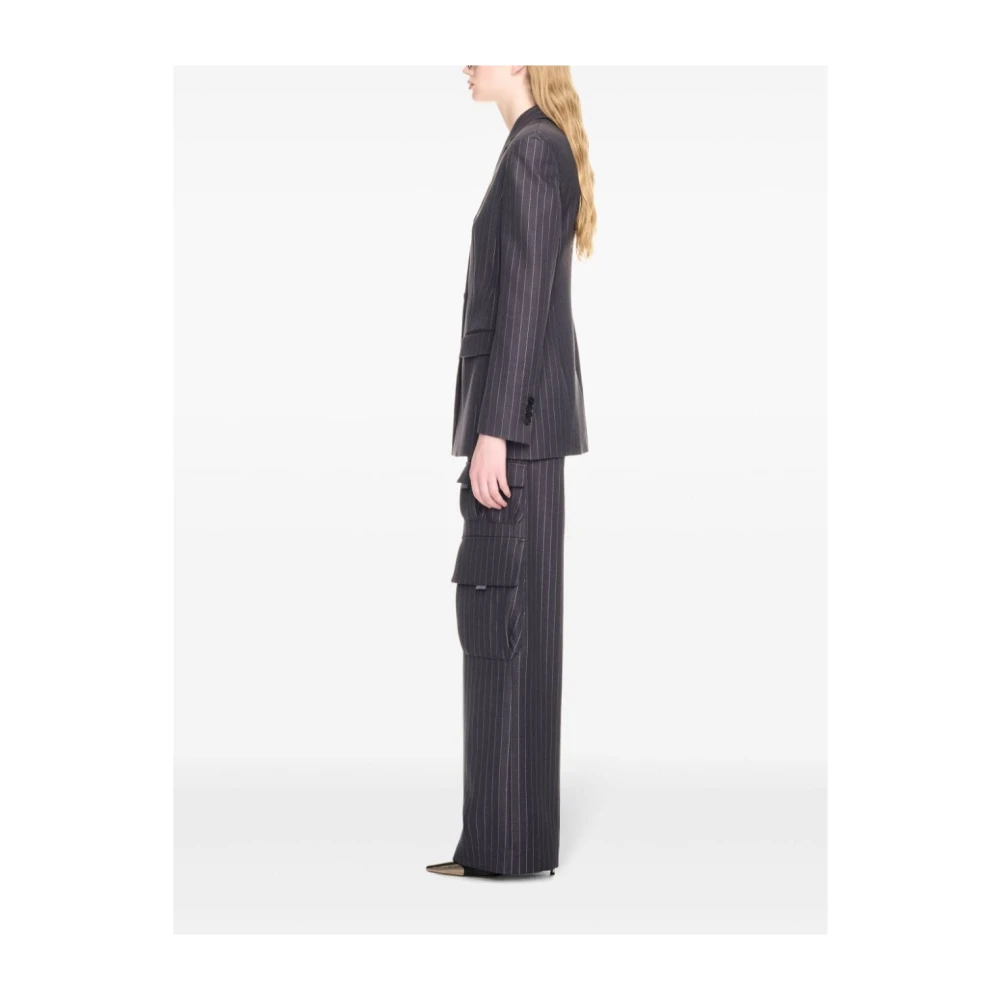 Off White Grijze Wollen Blend Getailleerde Jas Gray Dames