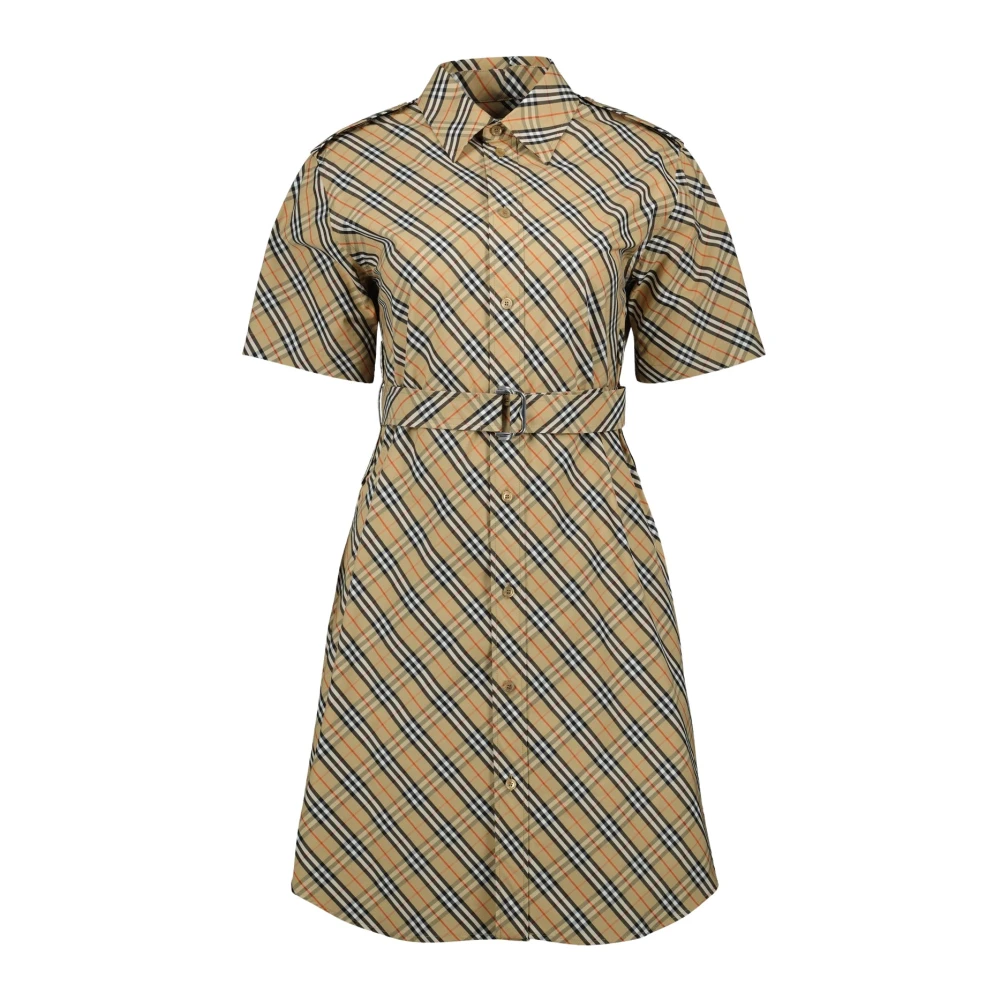 Burberry Women's Beige Shirt Dresses, Xs, Checked Cotton Shirt Dress