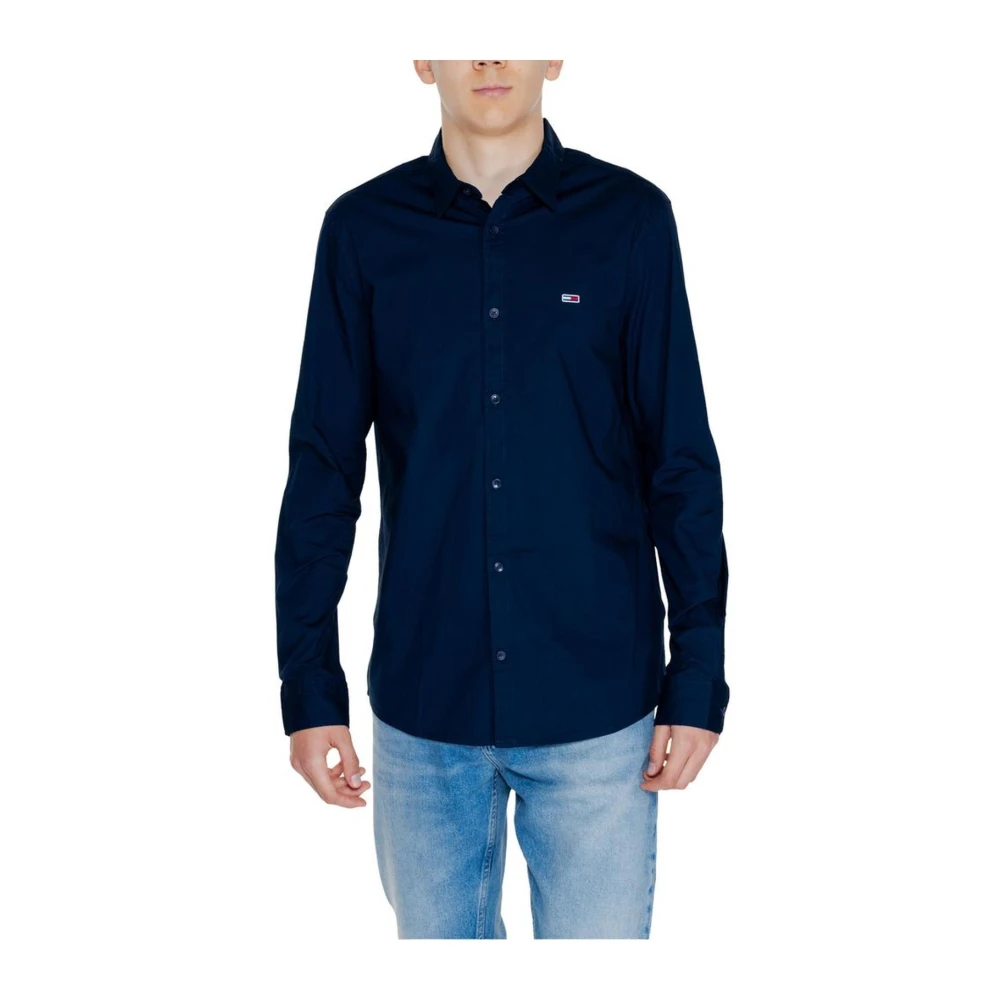 Tommy Jeans Katoenen Shirt met Elastaan Lange Mouwen Blue Heren