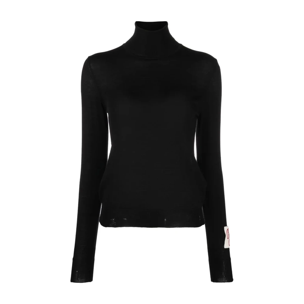 Golden Goose Women's Black Turtlenecks, Xs, Logo Patch Wool Turtleneck