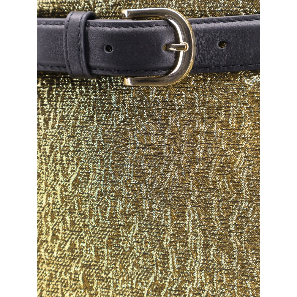 Self Portrait Metallic Gouden Stof Shorts met Leren Riem Yellow Dames