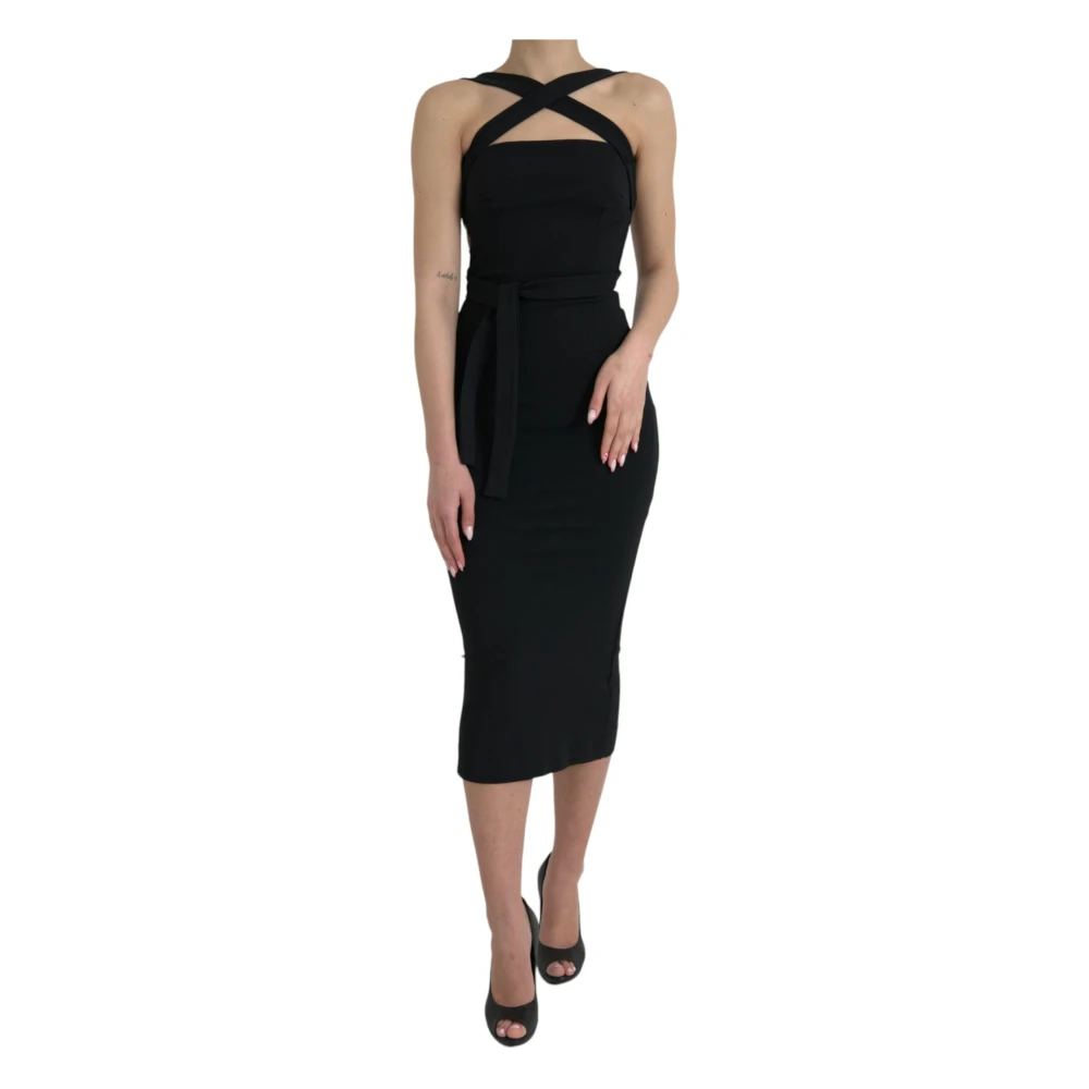 Dolce & Gabbana Women's Black Sheath Halter Midi Dress - Midi Dresses - L - Dresses