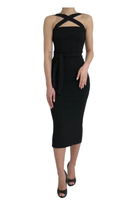 Svart Sheath Halter Midi Klänning