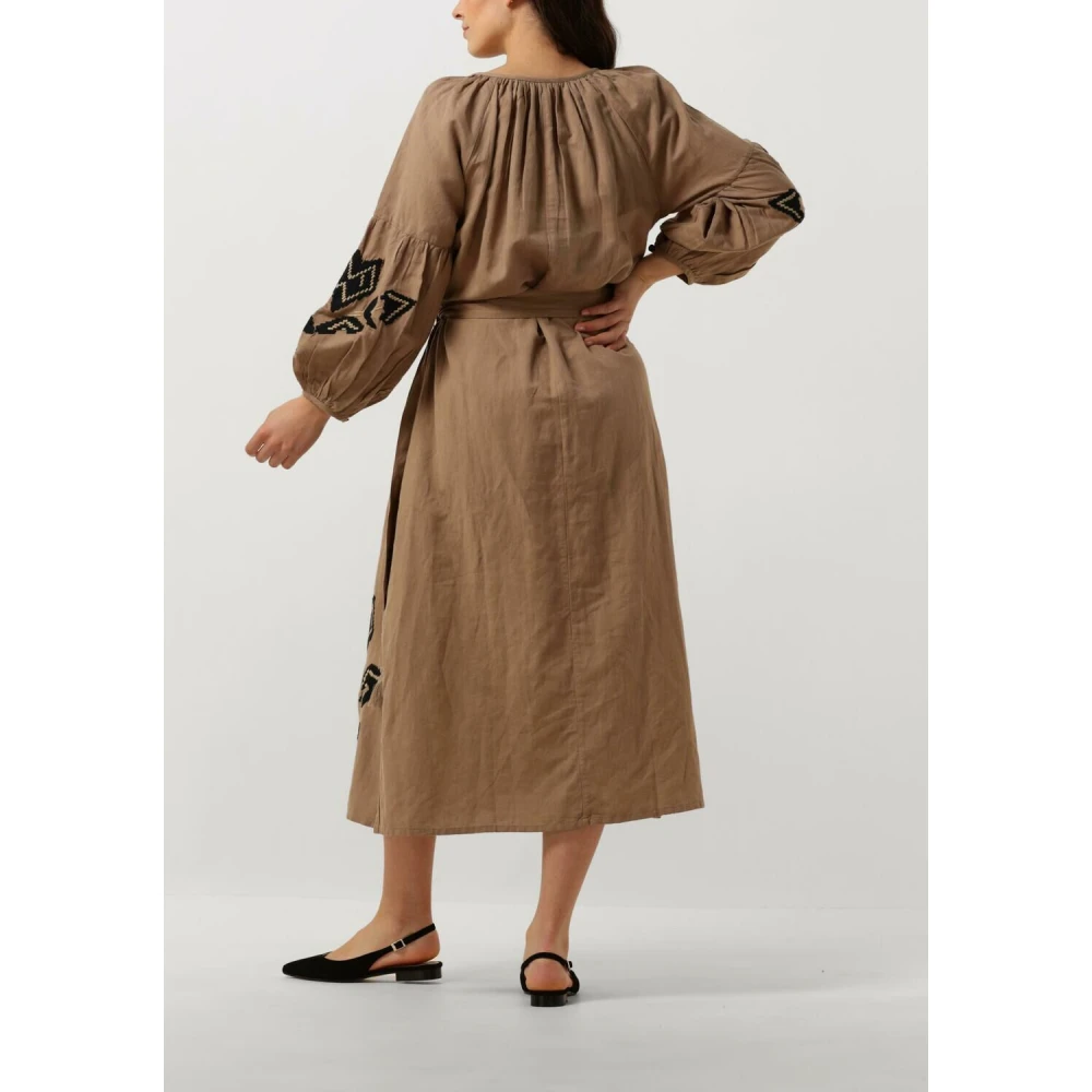 Summum Woman Bohemian Maxi Jurk Zware Borduurwerk Brown Dames