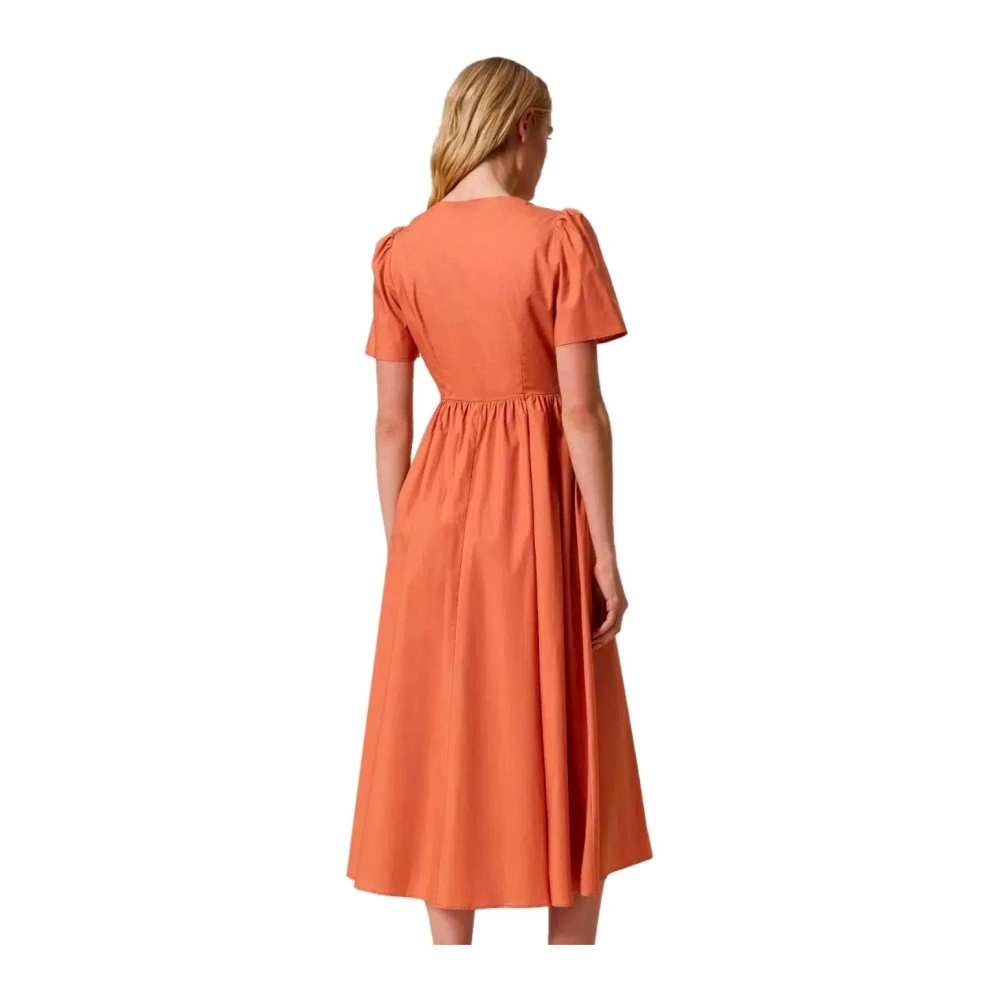 Twinset Oranje Midi Jurk met V-Hals Orange Dames