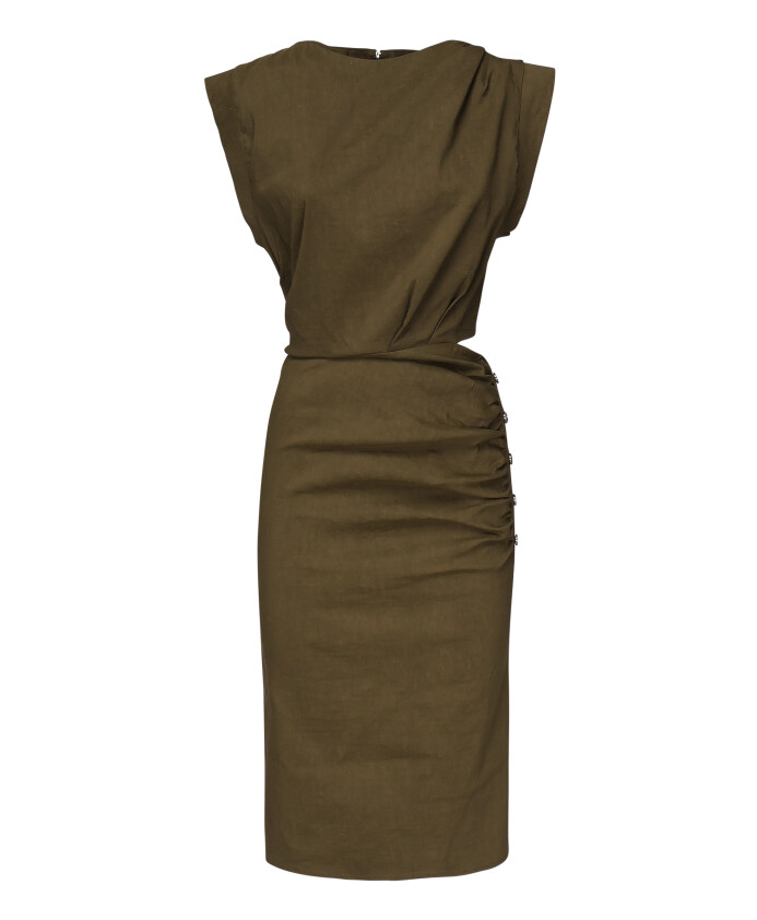 robe-ajustee-vert-olive-avec-boutons