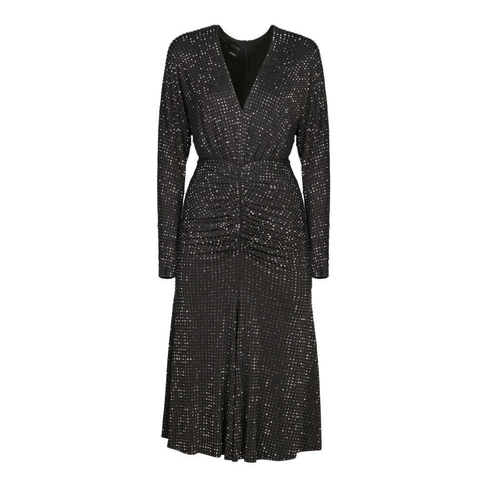 Pinko Zwarte Jerseyjurk met Strass-details Black Dames