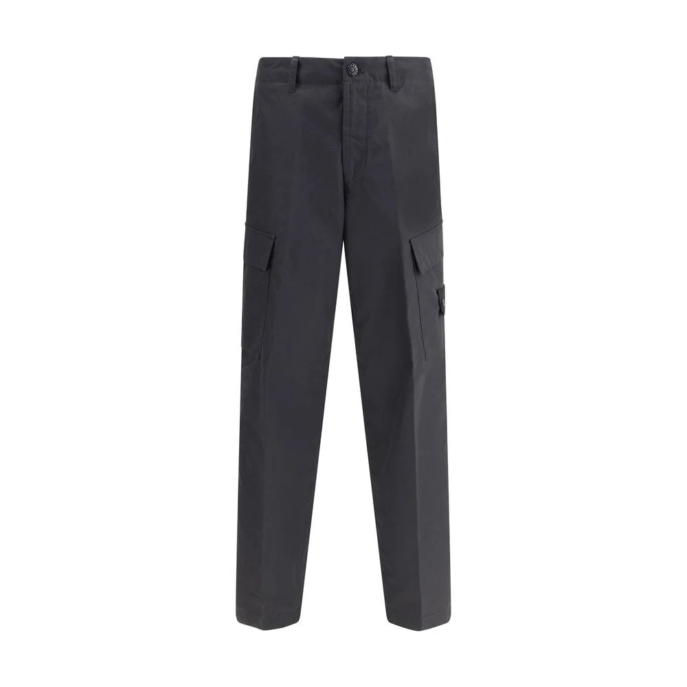Stone Island Black Cargo Trousers With Compass Logo - Male - Straight Trousers - W32 - Trousers