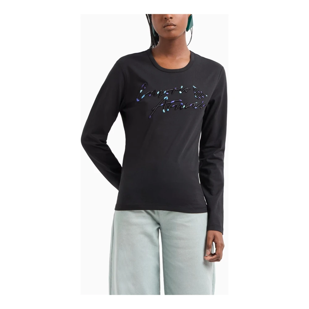Emporio Armani Zwarte T-shirts en Polos met Logo Borduurwerk Black Dames