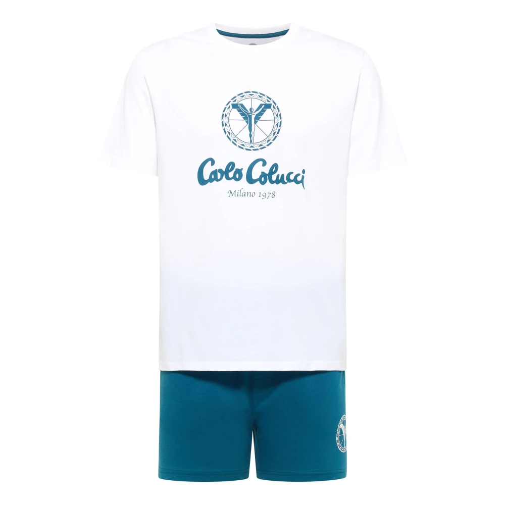 Carlo Colucci Men's White Shorty Pyjama Set - Pyjamas - S - Nightwear & Lounge
