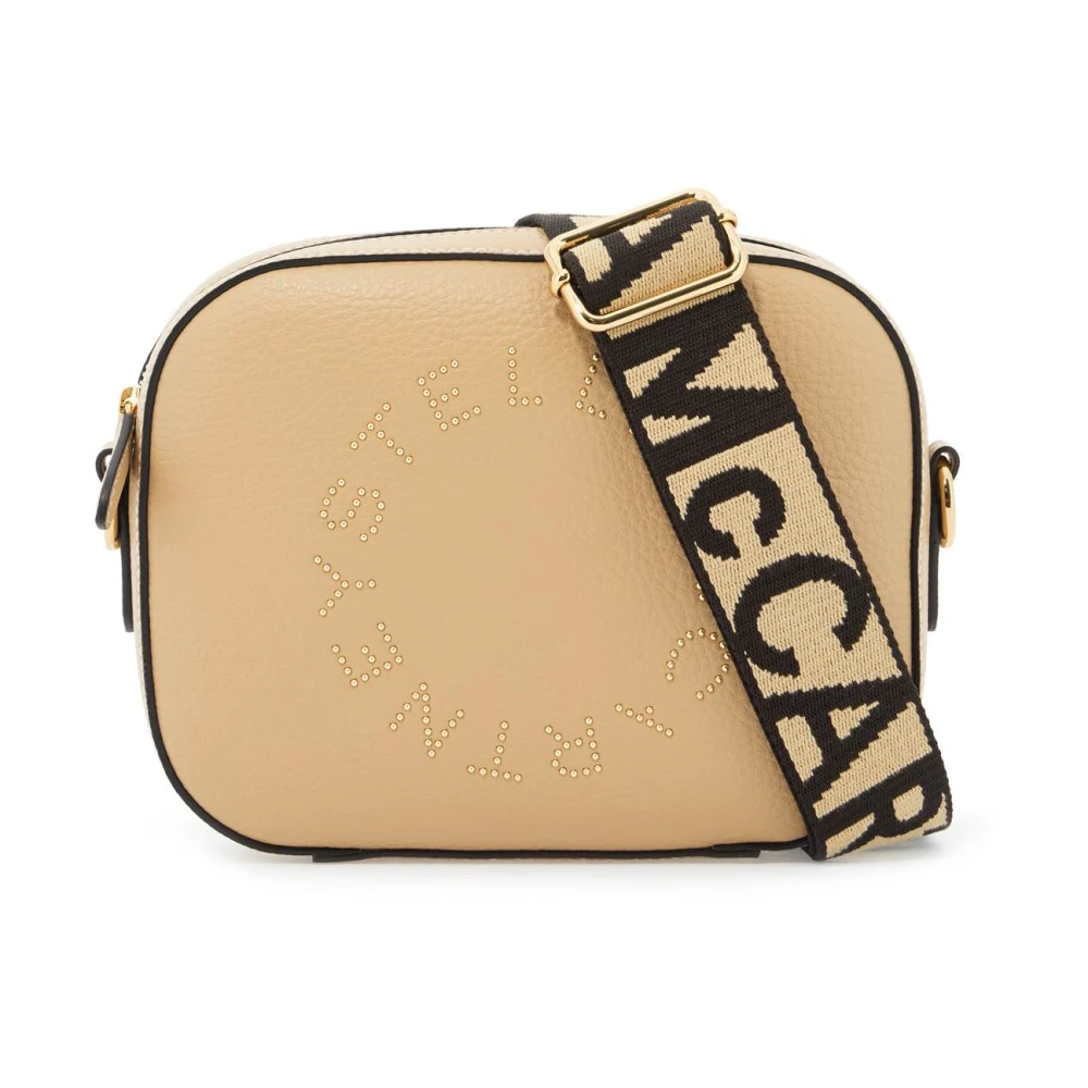 Stella Mccartney Gouden Logo Camera Tas Rits Sluiting Beige Dames