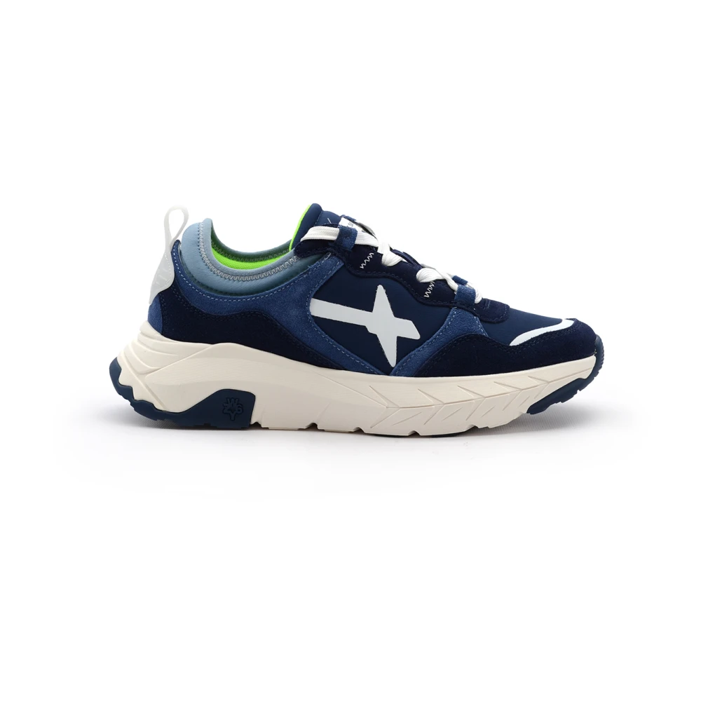 W6Yz Blauwe Sneakers met Suède Inzetstukken Heren Schoenen