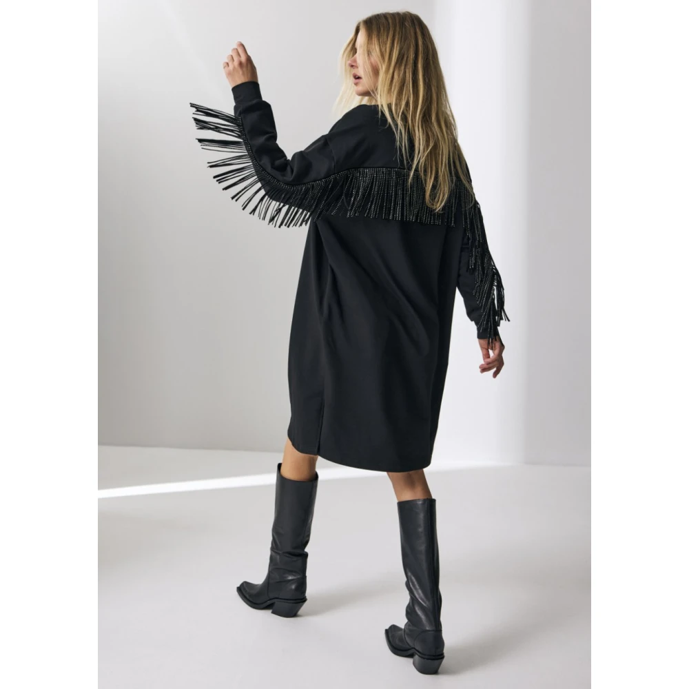 Co'Couture Zwarte Franje Stud Sweat Jurk Black Dames