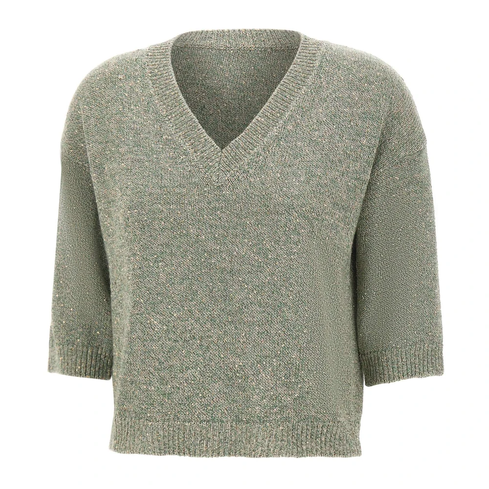 Kangra Women's Green V-Neck Knitwear, Xs, V-Neck Jumper With Micro-Sequins