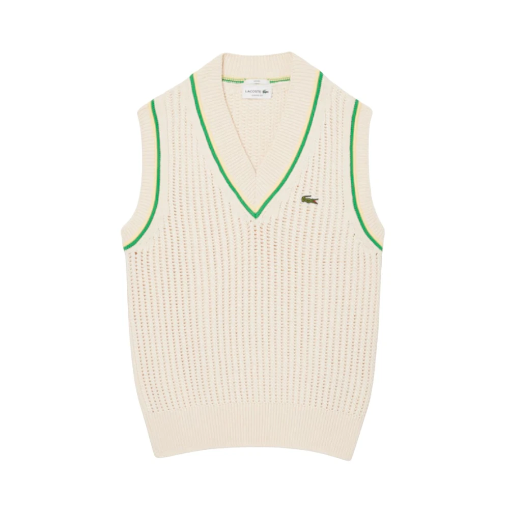 Lacoste Mouwloze Gehaakte Gebreide Trui Beige Heren