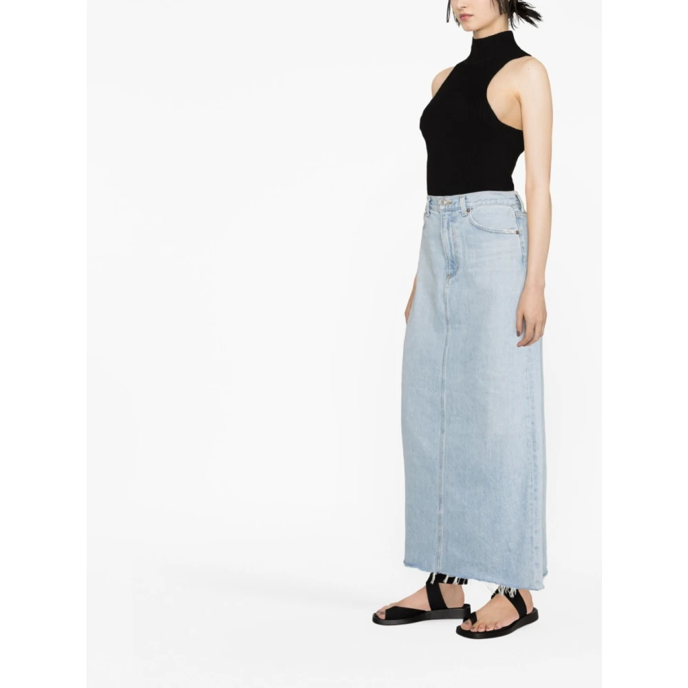 Agolde Maxi Denim Rok met Raffelige Rand Blue Dames