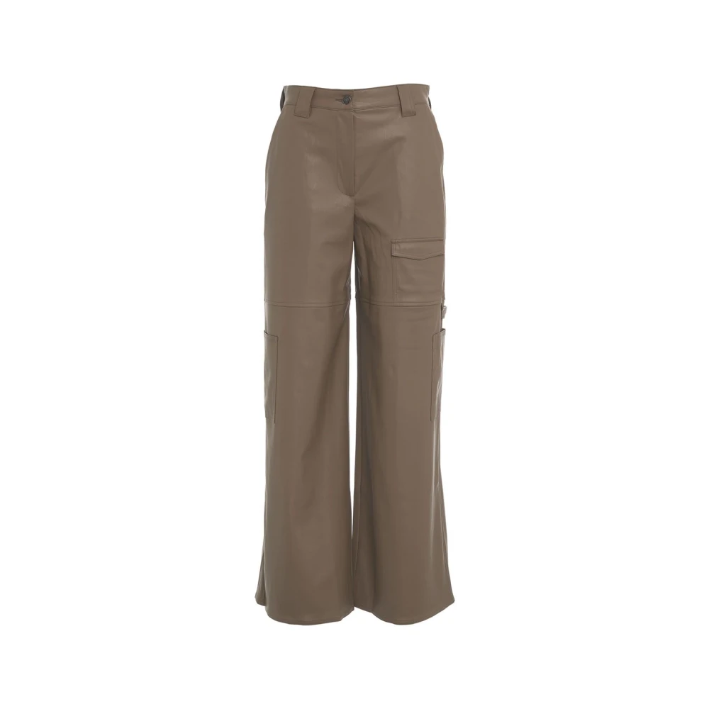 8PM Beige Faux Leather Cargo Pants Beige, Dam