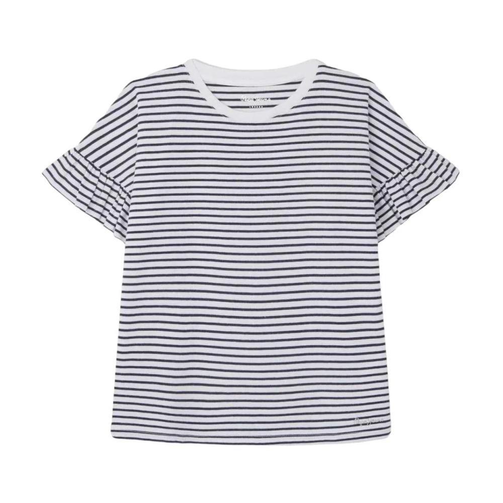 Pepe Jeans Girls Blue Kids Short Sleeve T-Shirts, 4 Y, Striped Crew Neck T-Shirt