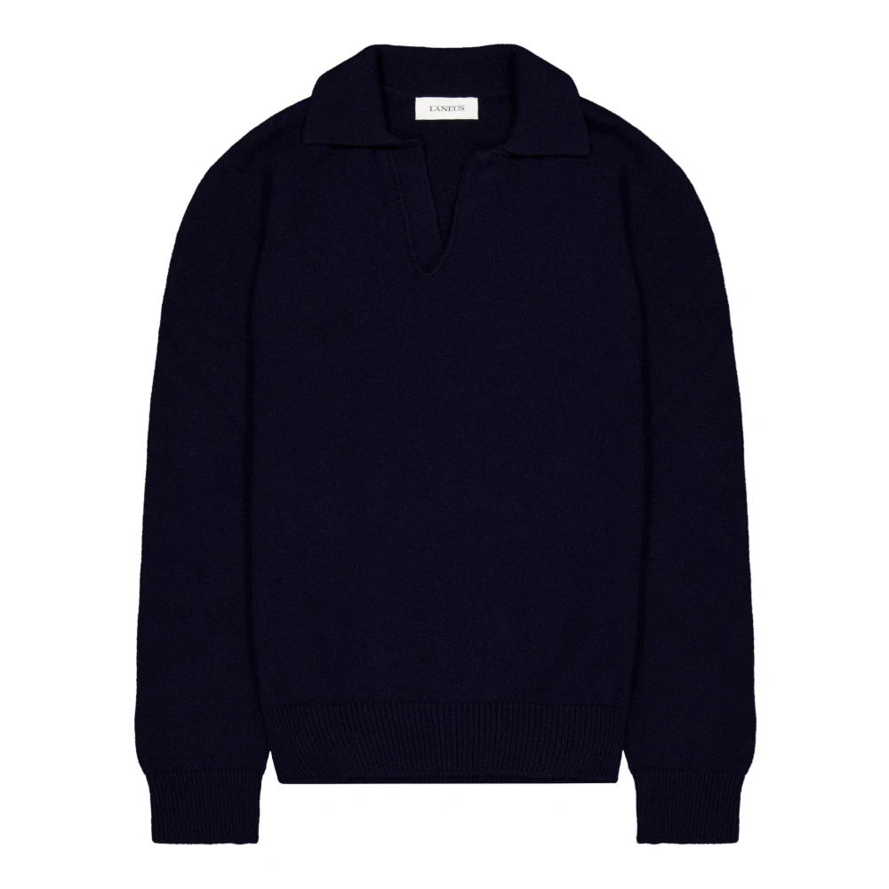 Laneus Lange Mouw Gebreide Polo Trui Blue Heren