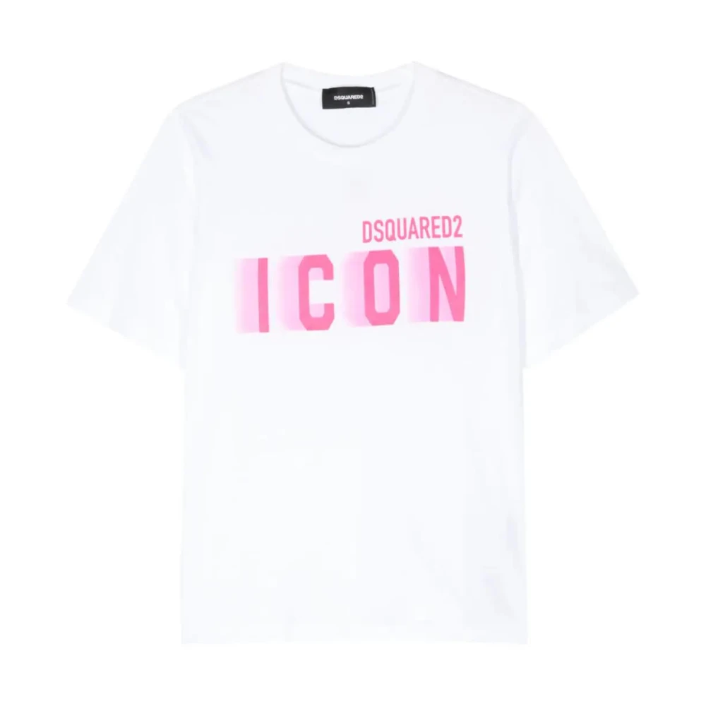 Dsquared2 Wit Roze Fluo Icon Blur Tee White Dames