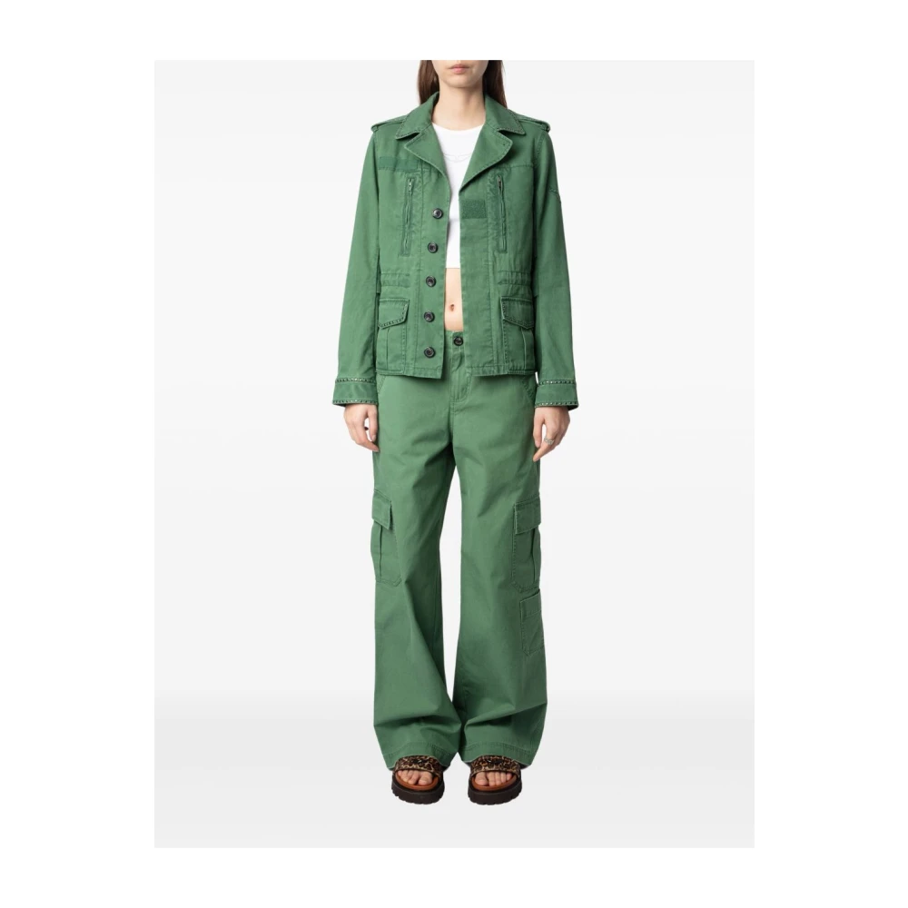 Zadig & Voltaire Groene Katoenen Jas met Studs Green Dames