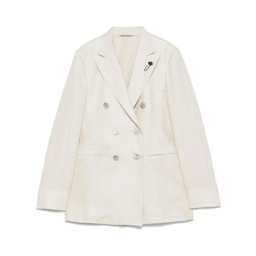 Lardini Beige Double-Breasted Jas met Splitmanchetten Beige Dames