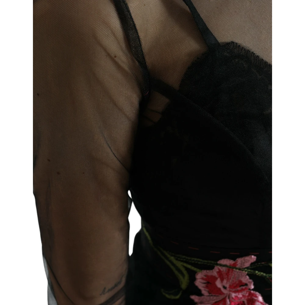 Dolce & Gabbana Bloemen Geborduurde Tule Avondjurk Black Dames