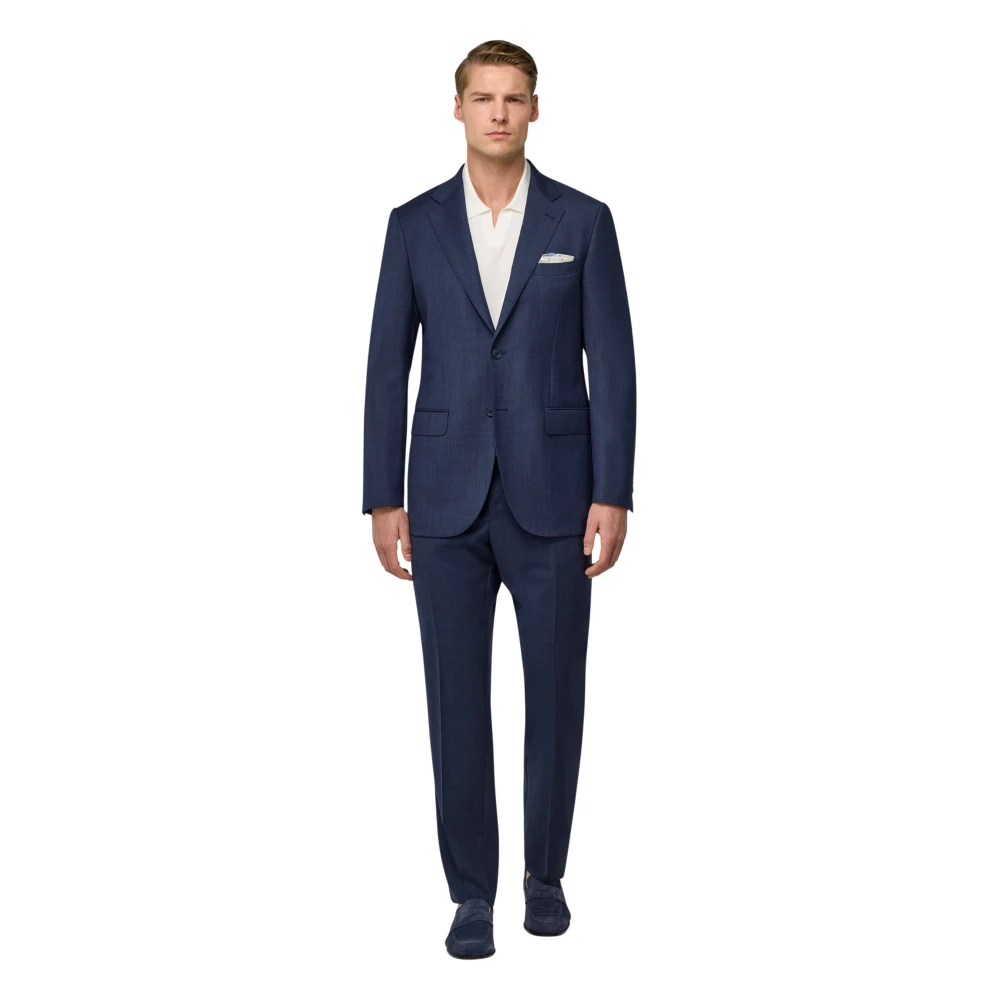 Boggi Milano Micro Patroon Pak van Zuivere Wol Blue Heren