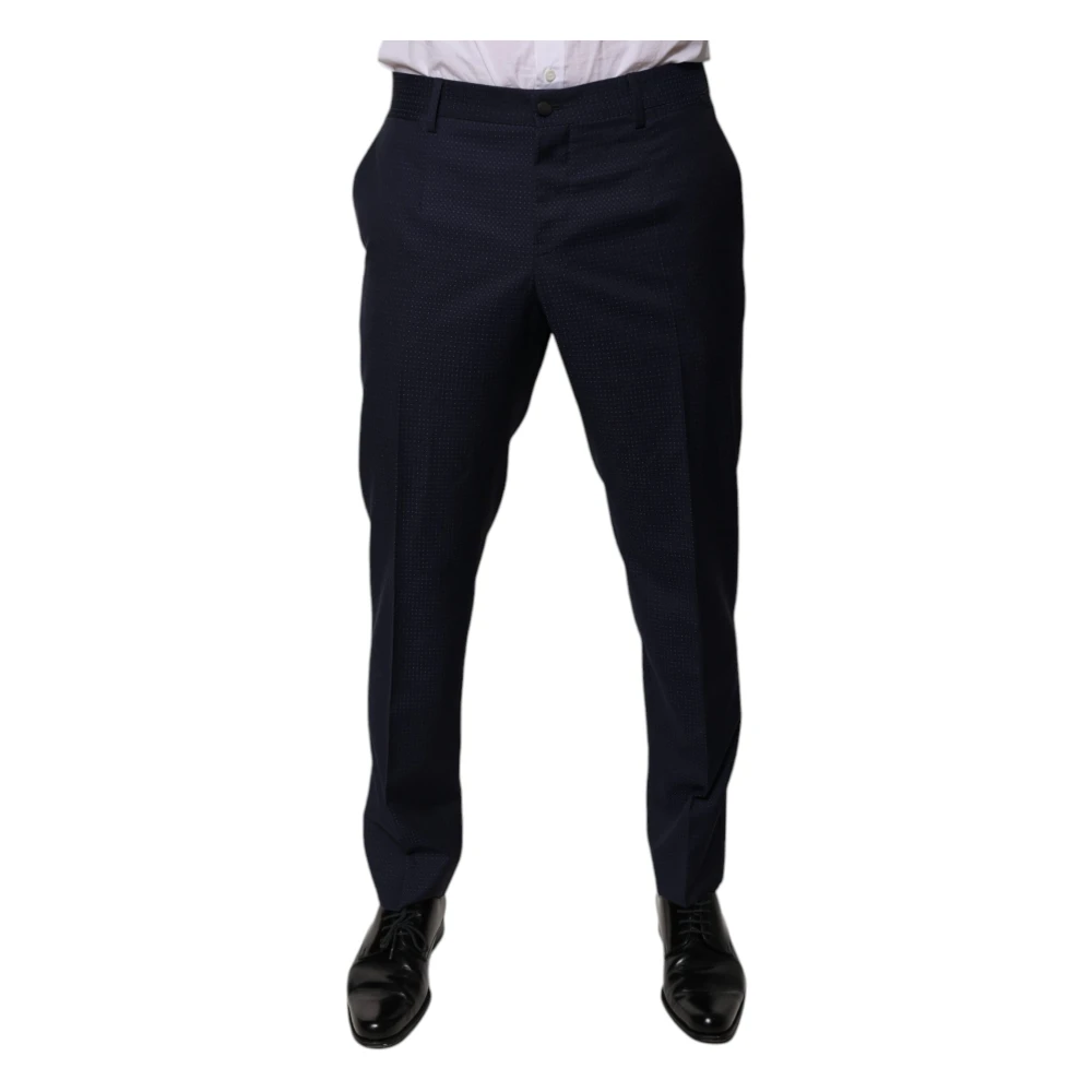 Dolce & Gabbana Blue Cotton Dress Trousers With Button Closure - Male - Suit Trousers - S - Trousers