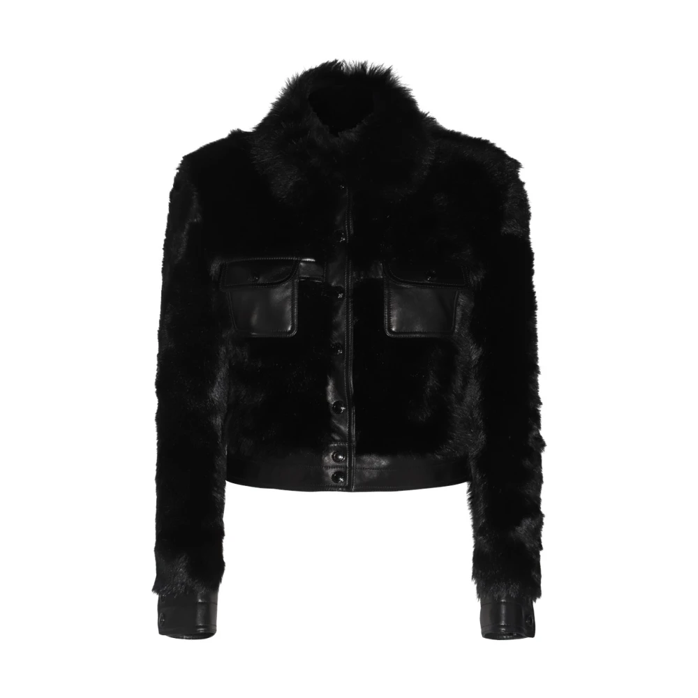 Tom Ford Zwarte Leren Jas Hoge Kraag Zakken Black Dames