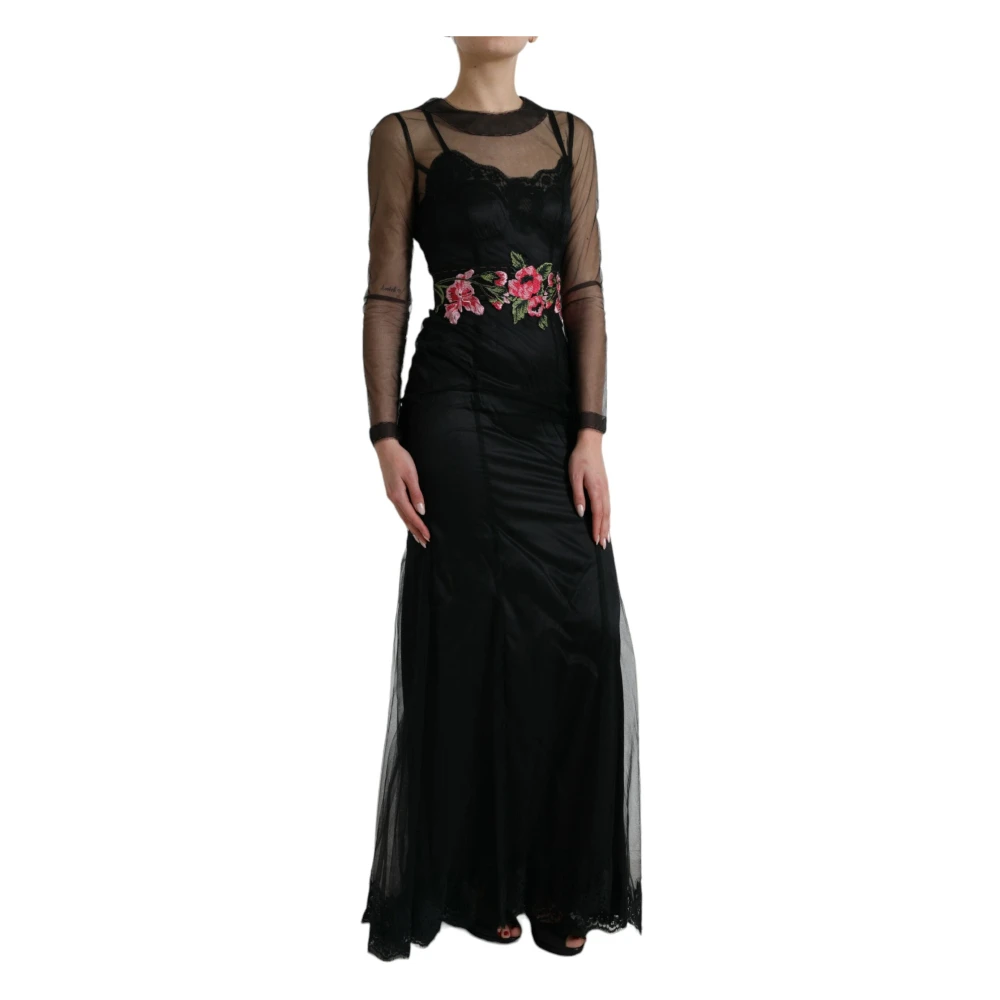 Dolce & Gabbana Bloemen Geborduurde Tule Avondjurk Black Dames