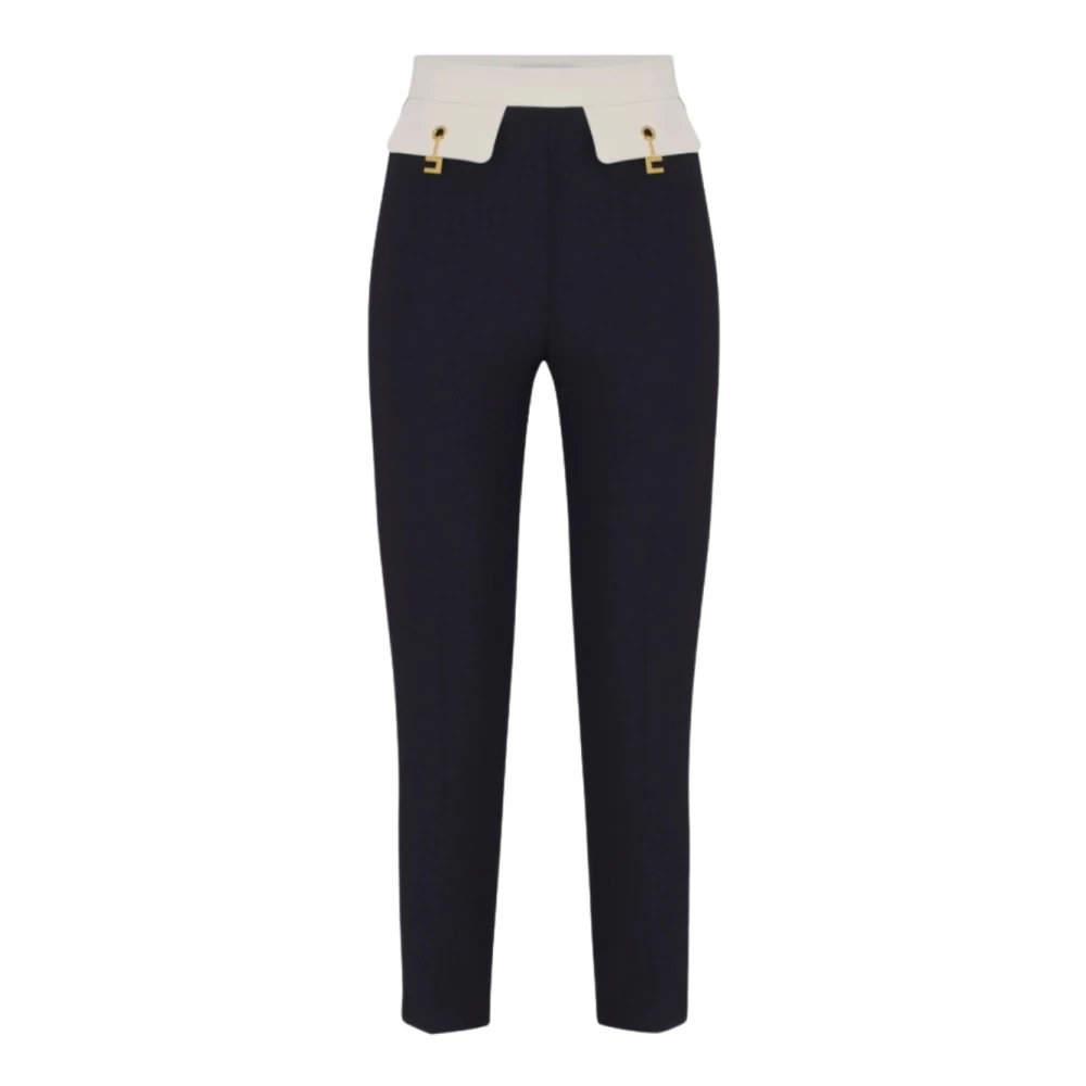 Elisabetta Franchi Vrouw Zwart Broeken Dames, S, Polyester, E Zijstreep Gouden Logo Broek