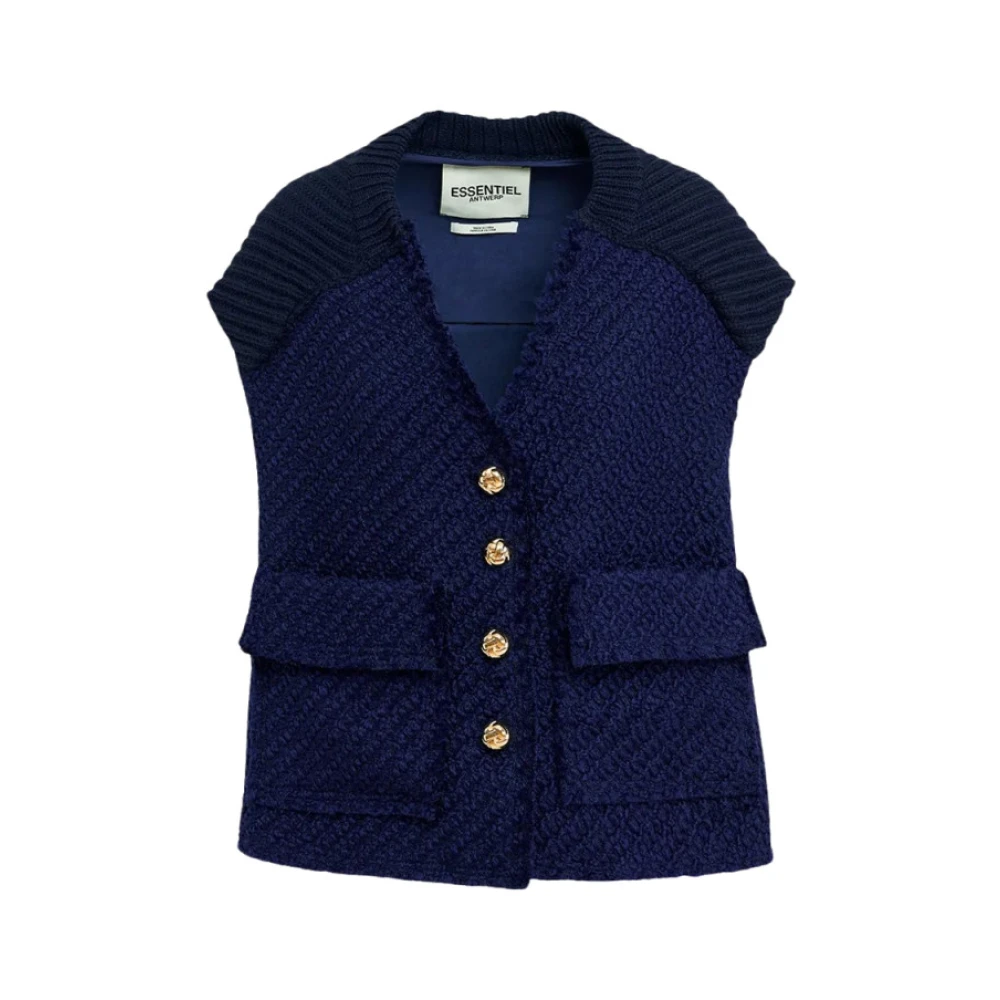 Essentiel Antwerp Geologische Mouwloze Wollen Blend Vest Blue Dames